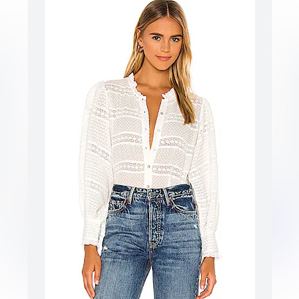 LoveShackFancy White Ruffled Long Sleeve Blouse